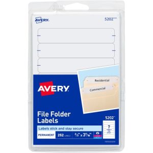 Avery  Filing Labels, Permanent, 11/16"x3-7/16", 252/PK, White