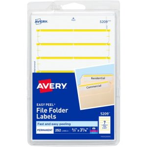 Avery  Filing Labels, Permanent, 11/16"x3-7/16", 252/PK, Yellow