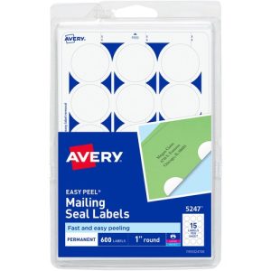 Avery  Mailing Seals, 1" Round, 600/PK, White