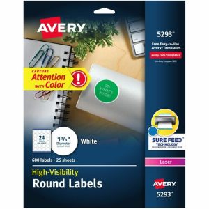 Avery  Round Laser Labels, 1-5/8" Diameter, 600/PK, White