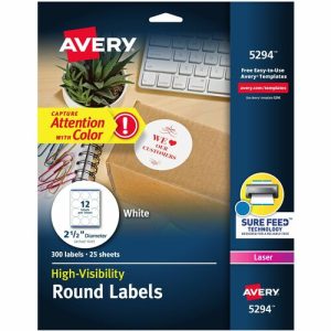 Avery  Round Laser Labels, 2-1/2" Diameter, 300/PK, White