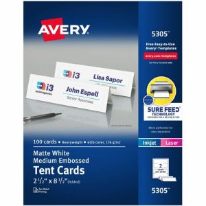 Avery Laser/Inkjet Tent Cards,Medium,Perf.,2-1/2"x8-1/2",100/BX,WE