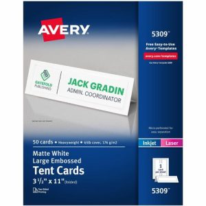 Avery Laser/Inkjet Tent Cards,Large,Perforated,3-1/2"x11",50/BX,WE