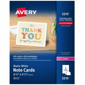 Avery  Note Cards,Laser,Envelopes, 4-1/4"x5-1/2", 60/BX, WE