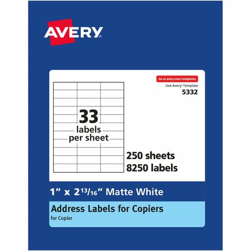 Avery Copier Label, Mailing, 1"x2-3/16", 8250/BX, White