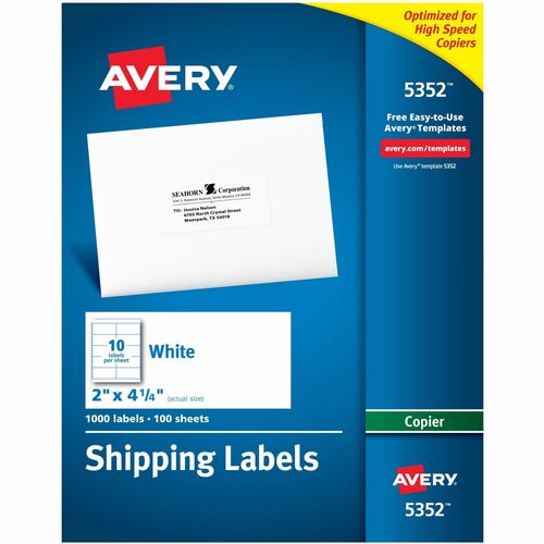 Avery Copier Label, Mailing, 2"x4-1/4", 1000/BX, White