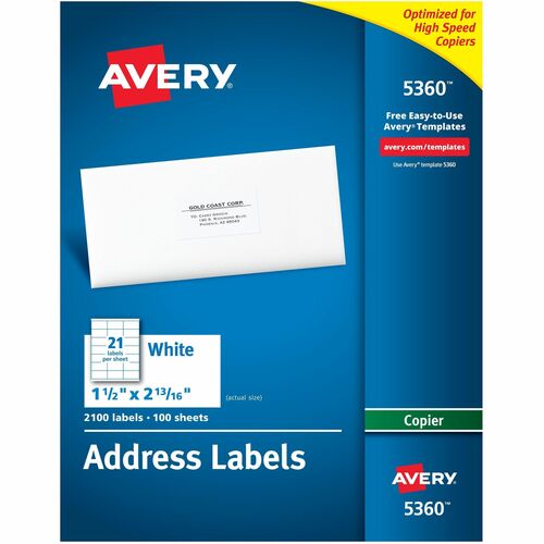 Avery Copier Label, Mailing, 1-1/2"x2-13/16", 2100/BX, White