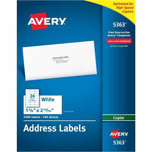 Avery Copier Label, Mailing, 1-3/8"x2-13/16", 2400/BX, White