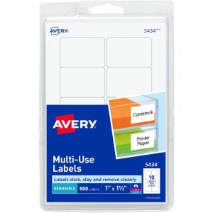 Avery  Labels,Removable,Multipurpose,1"x1-1/2",500/PK,White