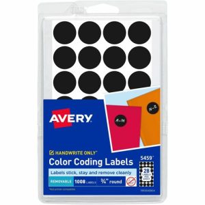Avery  Removable Labels, 3/4" Round, 1008/PK, Black