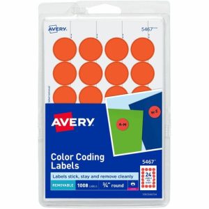 Avery  Removable Labels, 3/4" Round, 1008/PK, Red Neon