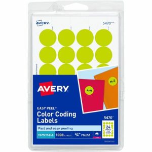Avery  Removable Labels, 3/4" Round, 1008/PK, Yellow Neon