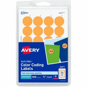 Avery  Removable Labels, 3/4" Round, 1008/PK, Orange Neon