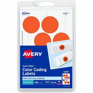 Avery  Removable Labels, 1-1/4" Round, 400/PK, Red Neon
