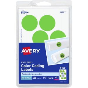 Avery  Removable Labels, 1-1/4" Round, 400/PK, Green Neon