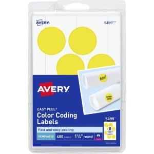 Avery  Removable Labels, 1-1/4" Round, 400/PK, Yellow Neon