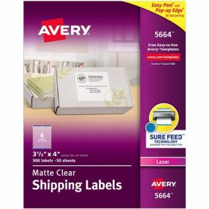 Avery Laser Labels, Shipping, 3-1/3"x4", 300/BX, Matte CL