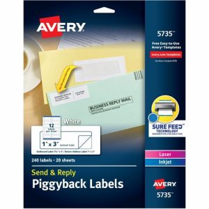 Avery  Piggyback Labels, Send & Reply, 1"x3", 240/Pk, White