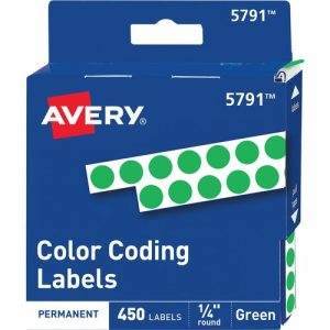 Avery  Permanent Round Labels, 1/4" Diameter, 450/PK, Green