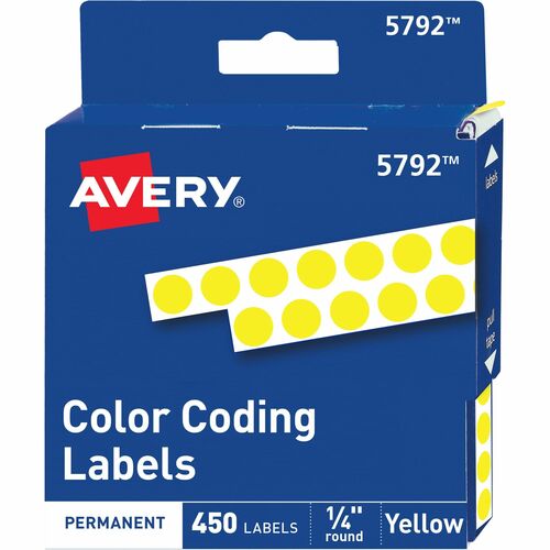 Avery Permanent Round Labels, 1/4" Diameter, 450/PK, Yellow