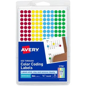 Avery  Color-Coding Labels, 1/4" Round, 864/PK, AST Translucent