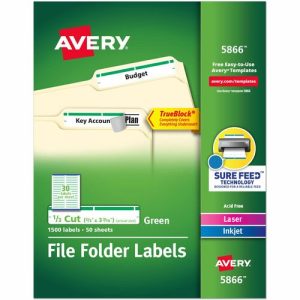 Avery  Labels, Filing, TrueBlock, 1/3 Cut, 1500/BX, Green