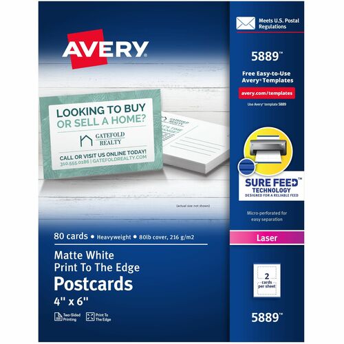 Avery Color Laser Postcard, Perforated, 4"x6", 80/BX, White