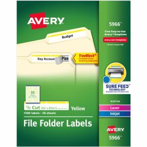 Avery  Labels, Filing, TrueBlock, 1/3 Cut, 1500/BX, Yellow