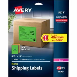 Avery  Neon Laser Labels, Rectangle, 8-1/2"x11", 15/PK, Assorted