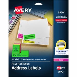 Avery  Address Labels, Laser, 1"x2-5/8", 450/PK, Neon AST