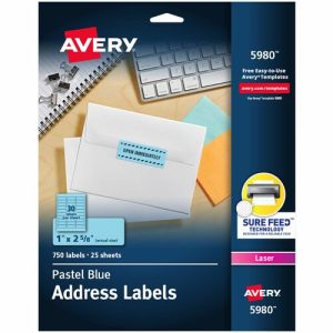 Avery  Address Labels, Laser, 1"x2-5/8", 750/PK, Pastel Blue