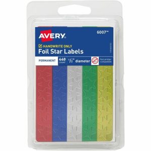 Avery  Foil Star Stickers, 1/2", 440/PK, Red/GN/Gold/Silver/BE