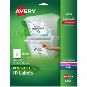 Avery Laser/Inkjet Labels,Removable, 8-1/2"x11",25/PK,WE