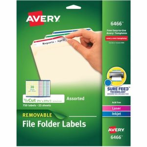 Avery Filing Labels,Laser/Inkjet,Removable,2/3"x3-7/16",750/PK,Ast