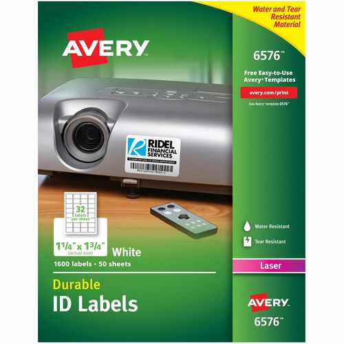 Avery Durable ID Labels,Laser,Permanent,1-1/4"x1-3/4",1600/PK,WE