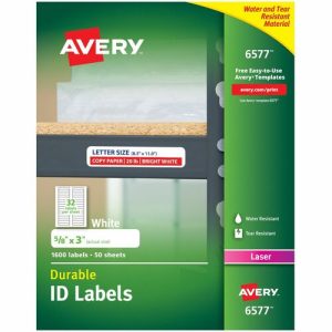 Avery Durable ID Labels,Laser,Permanent,5/8"x3",1600/PK,WE