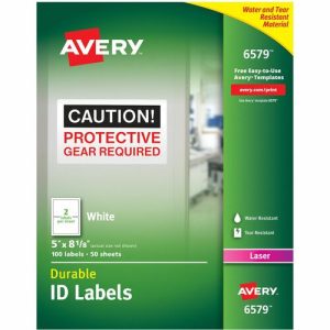 Avery Durable ID Labels,Laser,Permanent,5"x8-1/8",100/PK,WE