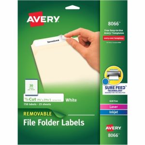 Avery  Removable Filing Labels, Printable, 2/3"x3-7/16", 750/PK, WE