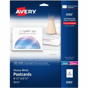 Avery Inkjet Postcard,Perforated,5-1/2"x4-1/4",100/PK,Glossy,WE