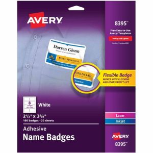 Avery  Name Badges,Laser/Inkjet,2-1/3"x3-3/8",160/PK,White