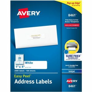 Avery Inkjet Labels, Mailing,1"x4", 2000/BX, White
