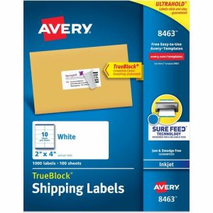 Avery Inkjet Labels, Shipping, Permanent, 1000/BX, WE
