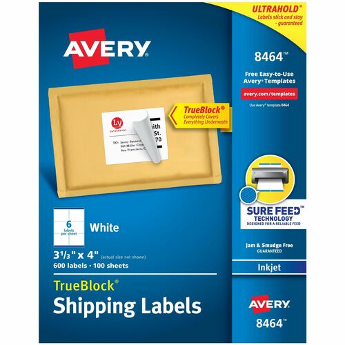 Avery Inkjet Labels, Shipping, Permanent, 3-1/3"x4", 600/BX, WE