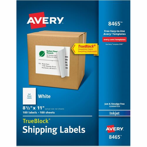 Avery Inkjet Labels, Full Sheet, Permanent, 8-1/2"x11",100/BX, WE