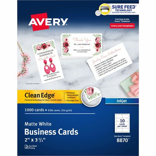Avery Business Cards, Inkjet, 2-SIded, 3-1/2"x2", 1000/BX, WE