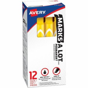 Avery  Large Permanent Ink Markers, Chisel Point, Yellow Ink