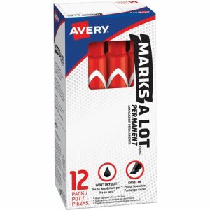 Avery  Large Permanent Ink Markers, Chisel Point, Red Ink