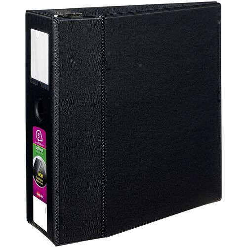 Avery Slant Ring Binder W/Label Holder, 5"Cap, 11"x8-1/2", Black