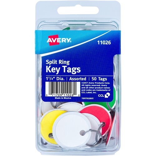 Avery Key Tag, w/ Metal Rim, 1-1/4" Diameter, 50/PK, Assorted