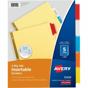 Avery  Big Tab Insertable Dividers,11"x8-1/2",5 Tabs/ST,Buff/Multi